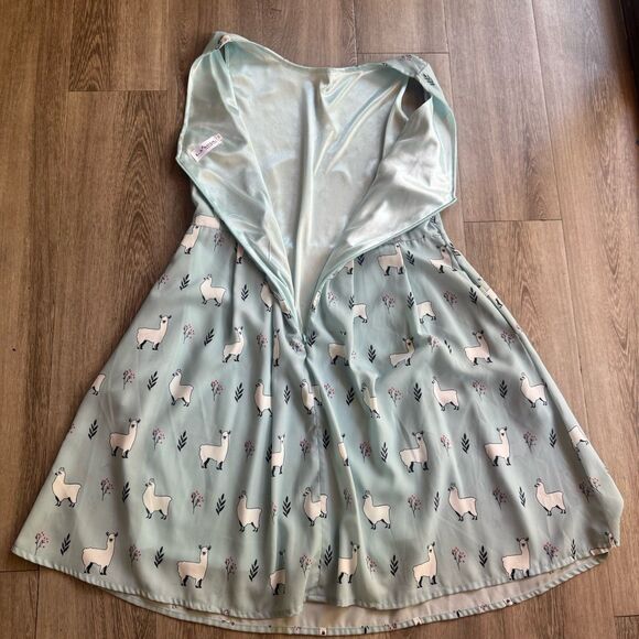 LA Soul Dress With Lama Print Sz M Fit And Flare Light Blue With Pockets Y2K - Picture 8 of 11